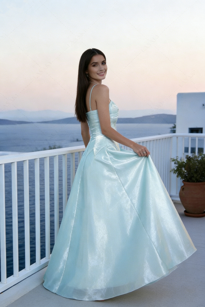 Beautiful Light Blue Shimmer Prom Dress Sweetheart A-Line Formal Gown,OLP2019