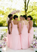 Sweetheart Pink Empire Waist Bridesmaid Dresses Chiffon Flower Shoulder Gowns,BG954