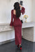 Sexy Burgundy Sweetheart Ruched Flare-Sleeve Sparkle Long Prom Dress,OLP2439