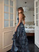 Elegant Navy Blue Spaghetti Strap Mermaid Long Prom Dress Ideas, Evening Party Dresses, OLP1655