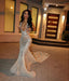 Modern Silver Prom Dress Halter Neck Deep V Backless Sparkly Maxi Gown,OLP1770