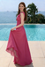 Classy Magenta One-Shoulder Prom Dress Pleated Chiffon Floor Length Gown,OLP2129