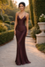 Minimalist Espresso Brown Satin Prom Dress Sexy V Neck Backless Evening Gown,OLP1911