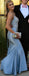 Fancy Glitzy Blue Prom Dress Deep V-Neck Sequined Mermaid Formal Gown,OLP1821
