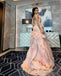 Modern Pale Pink Ruffle Prom Dress Strapless Tiered Tulle Party Gown,OLP1791
