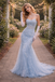 Glamorous Ice Blue Embroidery Mermaid Dress with Sheer Tulle Court Train,OLP1897