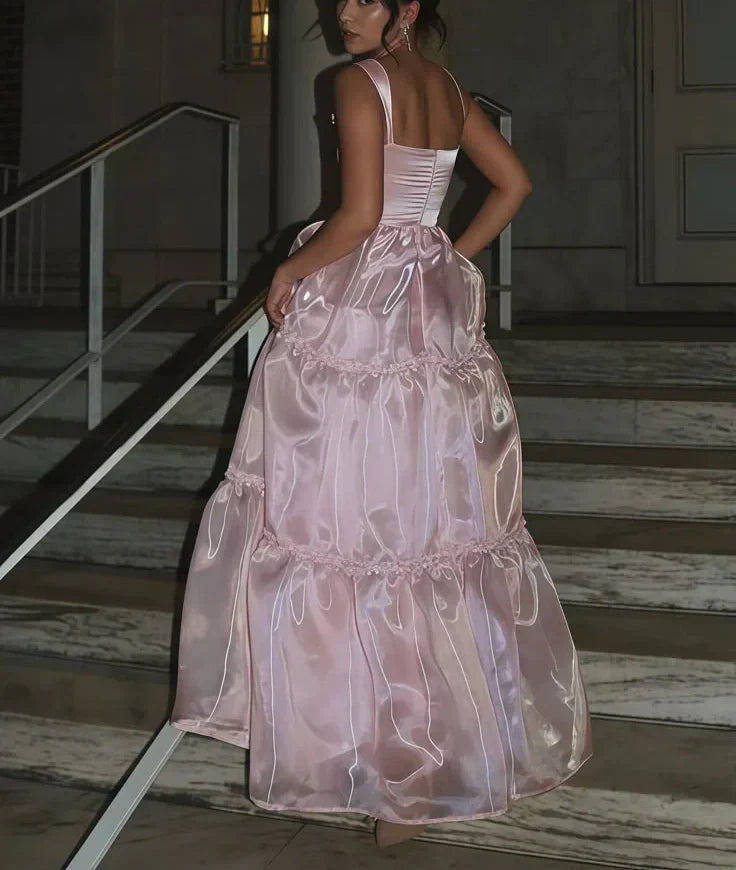 Elegant Pink Spaghetti Strap Mermaid Long Prom Dress Ideas, Evening Party Dresses, OLP1476