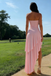 Pink Strapless High Low Prom Dress Unique Ruffle Chiffon Party Formal Dresses,OLP1720