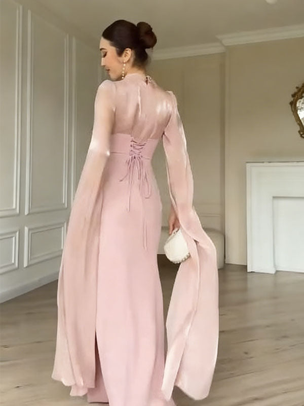 Elegant Pink Halter Mermaid Long Prom Dress Ideas, Evening Party Dresses, OLP1484