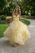 Fancy Yellow Tulle Prom Dress Beaded Bodice Tiered Ruffle Skirt Ball Gown,OLP2093