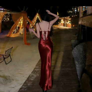 Classy Red Satin Strapless Prom Dress Sleek Backless Maxi Party Gown,OLP1812