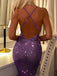 Sparkly Purple Spaghetti Strap Mermaid Long Prom Dress Ideas, Evening Party Dresses, OLP1669