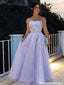 Fancy Lavender Sequin Prom Dress Strapless A-Line Glittery Tulle Evening Gown,OLP1878