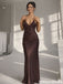 Minimalist Espresso Brown Satin Prom Dress Sexy V Neck Backless Evening Gown,OLP1911