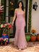 Fancy Mauve Pink Lace Mermaid Prom Dress Off Shoulder Illusion Hem,OLP1938