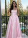 Classy Pink Satin Ballgown Prom Dress Crystal Embellishments Hidden Pockets,OLP2006