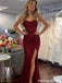 Sexy Burgundy Sequin Prom Dress Corset Bodice High Slit Glitter Mermaid Gown,OLP1863