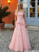 Pretty Blush Pink Tulle Ball Gown Off-Shoulder 3D Floral Appliques Prom Dress,OLP1968