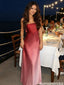 Dark Red Satin Prom Dress Strapless Floor Length Simple Sleek Party Gown,OLP2077