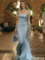 Modern Blue Satin Prom Gown Cowl Neck Open Back Mermaid Formal Dress,OLP1923