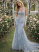 Glamorous Ice Blue Embroidery Mermaid Dress with Sheer Tulle Court Train,OLP1897