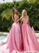 Classy Pink Satin Ball Gown Prom Dress Pearl Beaded Off Shoulder Party Gown,OLP2049