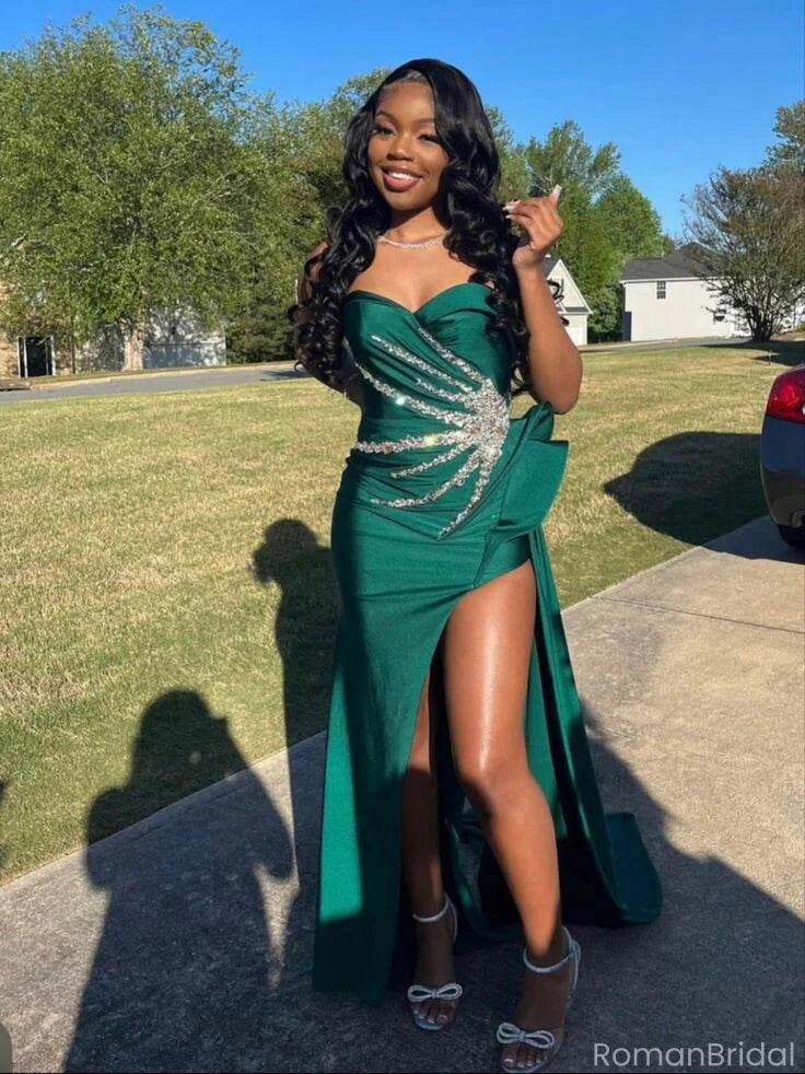 Elegant Green Sweetheart Mermaid Side Slit Long Prom Dress Ideas, Evening Party Dresses, OLP1463