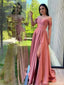 Elegant Pink Off-Shoulder A-Line Long Prom Dress Ideas, Evening Party Dresses, OLP1641