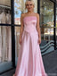 Fancy Pink Corset A-Line Satin Prom Dress with Beaded Bodice,OLP1757