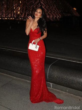 Sexy Red Sweetheart Mermaid Long Prom Dress Ideas, Evening Party Dresses, OLP1350