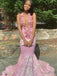Sexy Floral Pink V-Neck Mermaid Long Prom Dress Ideas, Evening Party Dresses, OLP1551