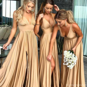 Elegant Champagne Sleeveless A-Line Long Bridesmaid Dresses Online, BG907