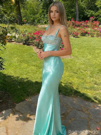 Pretty Green Satin Prom Gown Sparkly Beaded Bodice Formal Dress,OLP1807