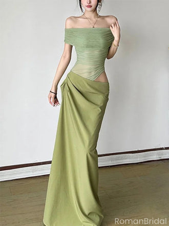 Unique Green Off-Shoulder Mermaid Long Prom Dress Ideas, Evening Party Dresses, OLP1376