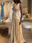 Elegant White V-Neck A-Line Long Prom Dress Ideas, Evening Party Dresses, OLP1388