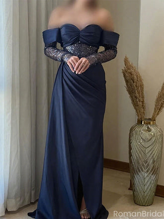 Unique Blue Off-Shoulder Mermaid Long Prom Dress Ideas, Evening Party Dresses, OLP1426
