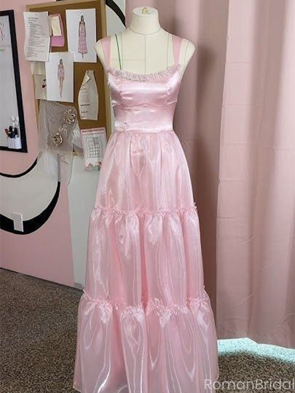 Elegant Pink Spaghetti Strap Mermaid Long Prom Dress Ideas, Evening Party Dresses, OLP1476