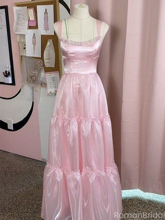 Elegant Pink Spaghetti Strap Mermaid Long Prom Dress Ideas, Evening Party Dresses, OLP1476