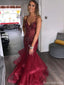 Popular Red Spaghetti Strap Mermaid Long Prom Dress Ideas, Evening Party Dresses, OLP1629