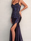 Sexy Blue Spaghetti Strap Sleeveless Mermaid Side Slit Long Prom Dress Ideas, Evening Party Dresses ,OLP1187