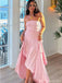 Pink Strapless High Low Prom Dress Unique Ruffle Chiffon Party Formal Dresses,OLP1720