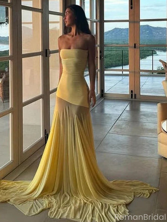 Elegant Yellow Sweetheart Mermaid Long Prom Dress Ideas, Evening Party Dresses, OLP1252