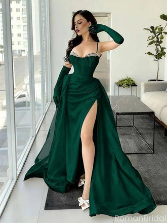 Elegant Green Spaghetti Strap Mermaid Long Prom Dress Ideas, Evening Party Dresses, OLP1602