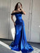 Floral Navy Blue Off-Shoulder Mermaid Long Prom Dress Ideas, Evening Party Dresses, OLP1581