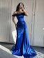 Floral Navy Blue Off-Shoulder Mermaid Long Prom Dress Ideas, Evening Party Dresses, OLP1581