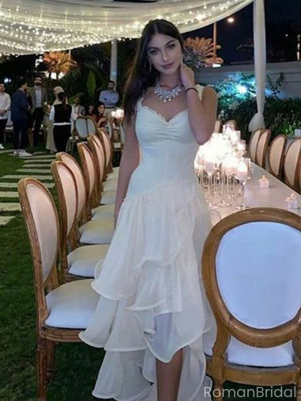 Elegant White Spaghetti Strap A-line Long Prom Dress Ideas, Evening Party Dresses, OLP1588