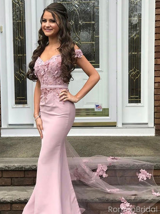 Elegant Pink Off-Shoulder Sleeveless Mermaid Long Prom Dress Ideas, Evening Party Dresses ,OLP1197