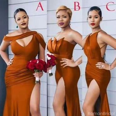 Simple Orange Mismatched Sleeveless Mermaid Long Bridesmaid Dresses Online, BG890