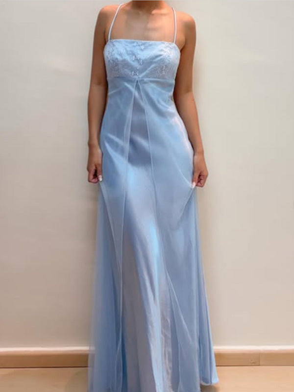 Elegant Spaghetti Strap Sleeveless Mermaid Satin Evening Prom Dresses Online, OLP875