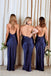 Mismatched Halter V-neck Mermaid Royal Blue Satin Long Bridesmaid Dresses Online, BG693